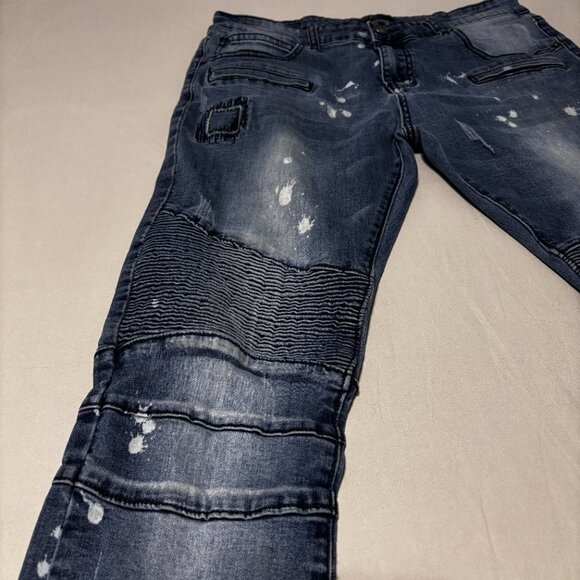 CJ Black Premium Skinny Flex Jeans 34x34 Moto Distressed Paint Splatter Denim - Picture 4 of 14